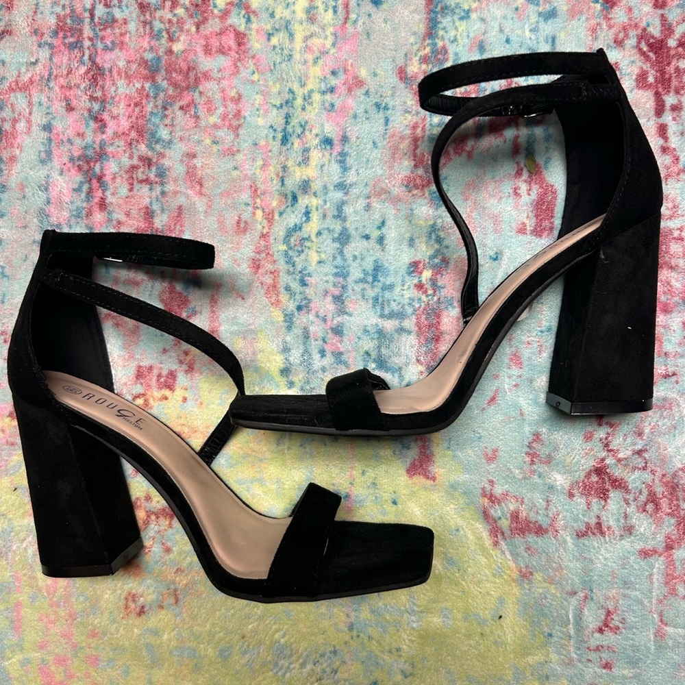 WORN ONCE! Rouge! Black Suede Block Heels